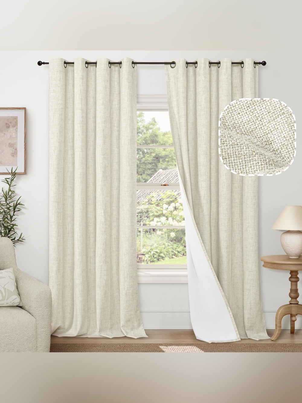 NEW Lajode Natural Linen Blackout Curtains for Living Room, 52x90 Inch 2 Panels